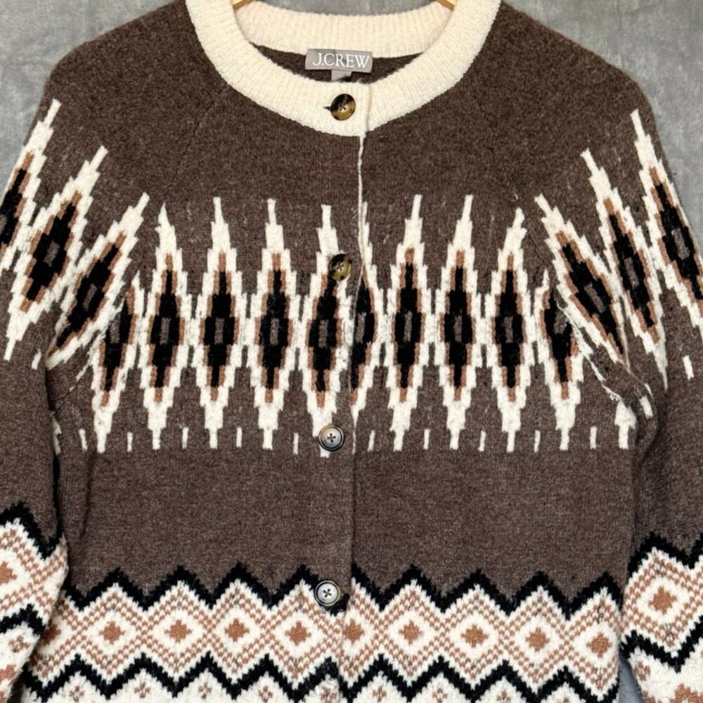 J.Crew Fair Isle Cardigan Merino Wool Blend Womens Size M - Picture 7 of 13